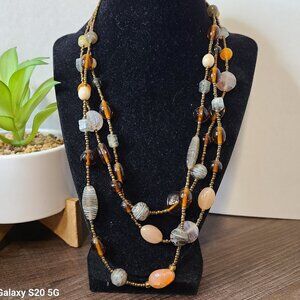 Unbranded 3-Strand Beaded Necklace Brown Tone Women's Pre-Owned Fashion Casual